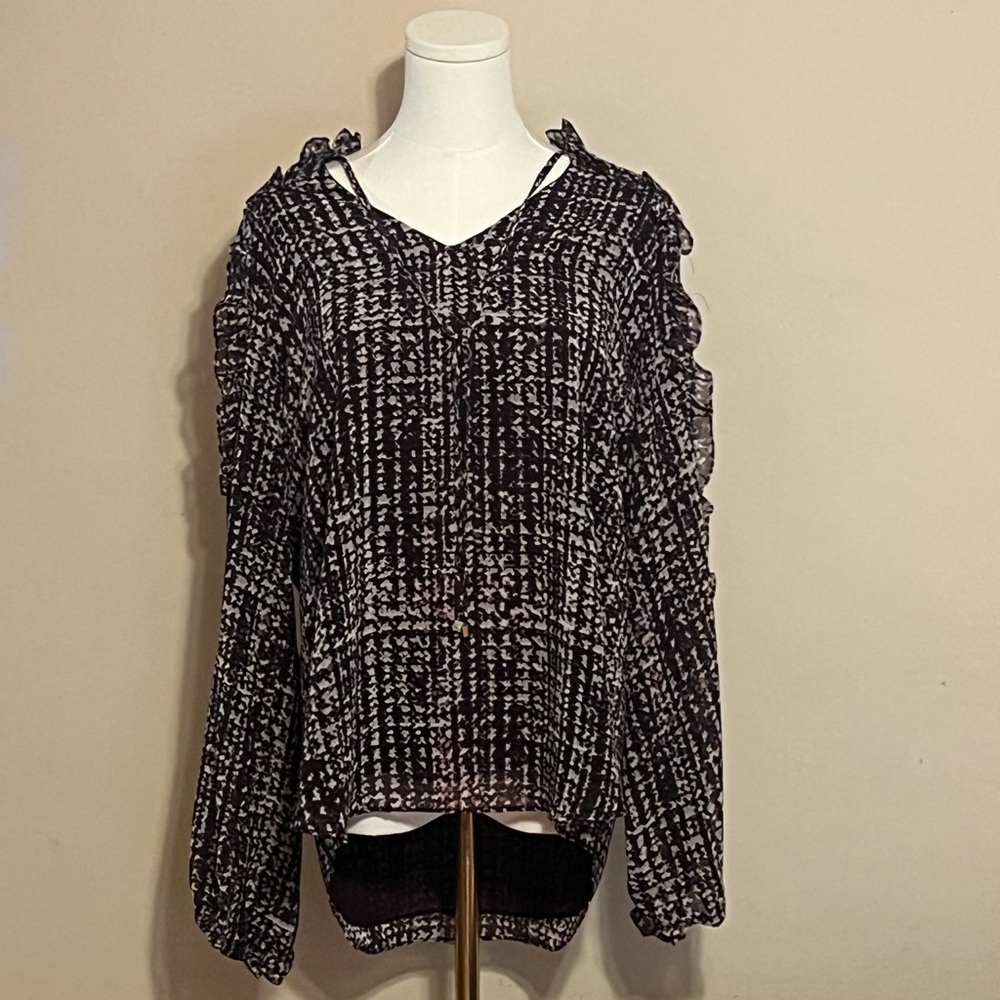 Like New Calvin Klein Purple and White Long Sleeve Peasant Blouse